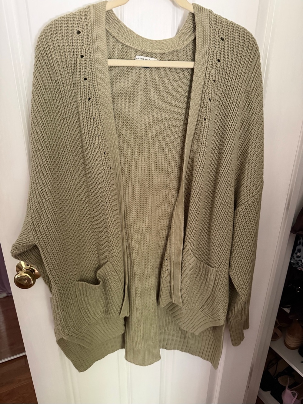Chunky Open-Front Cardigan Sweater - Olive